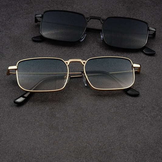 Óculos de Sol Retangulares Vintage em Metal – Unissexo, Luxo, Condução