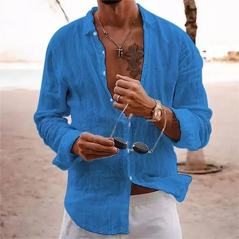 2026 Men's Cotton Linen Shirts Top Simple Laple Solid Man Shirts Tops Comfortable Loose Casual Holiday Shirts for Men Blouses