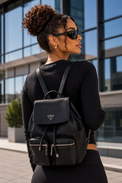 Mochila GUESS Bolsos Duplos com Alça Superior — Preto