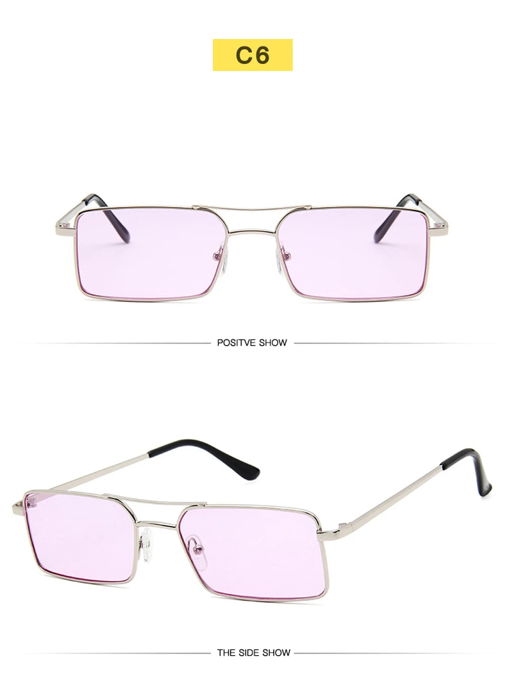 Óculos de Sol Quadrados Pequenos Vintage – Metal, Unissexo, Dupla Ponte