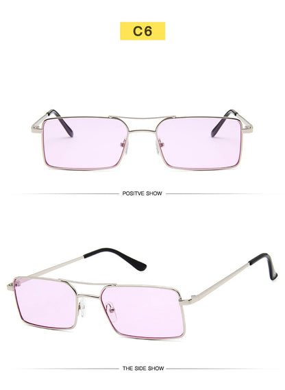 Óculos de Sol Quadrados Pequenos Vintage – Metal, Unissexo, Dupla Ponte