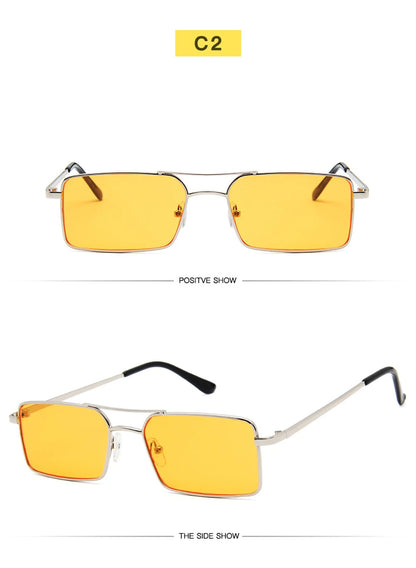Óculos de Sol Quadrados Pequenos Vintage – Metal, Unissexo, Dupla Ponte