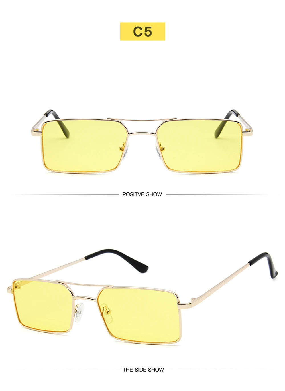 Óculos de Sol Quadrados Pequenos Vintage – Metal, Unissexo, Dupla Ponte