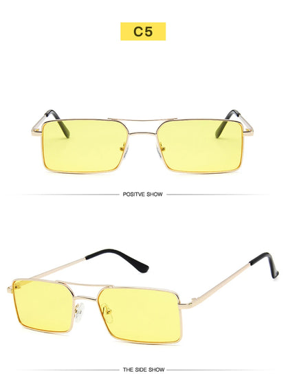 Óculos de Sol Quadrados Pequenos Vintage – Metal, Unissexo, Dupla Ponte