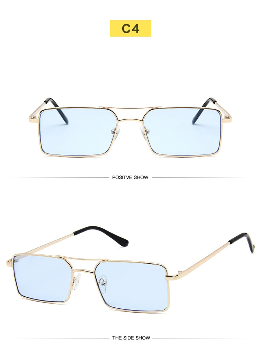 Óculos de Sol Quadrados Pequenos Vintage – Metal, Unissexo, Dupla Ponte