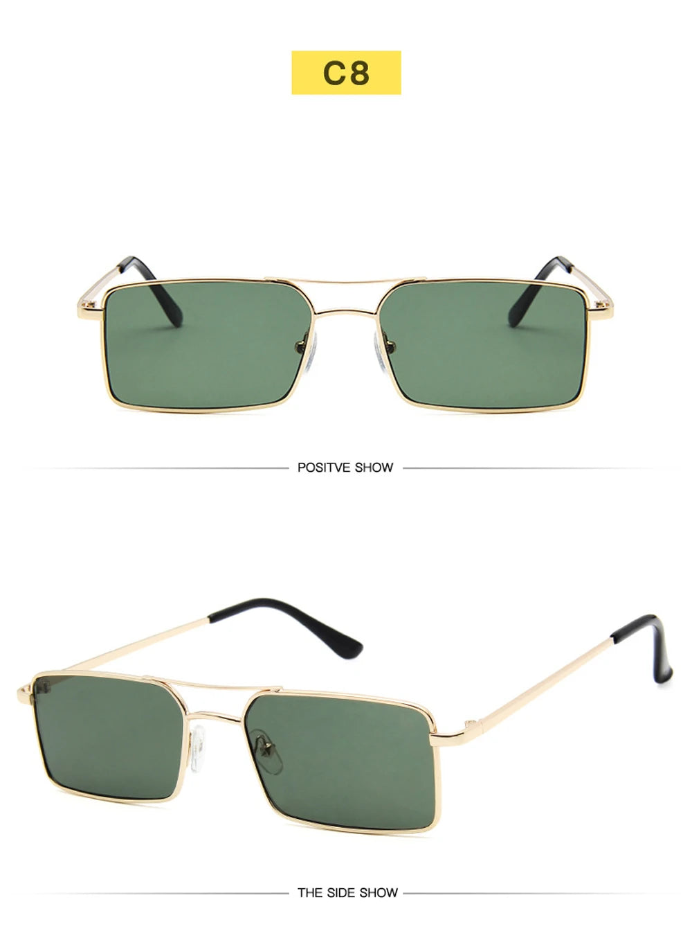 Óculos de Sol Quadrados Pequenos Vintage – Metal, Unissexo, Dupla Ponte