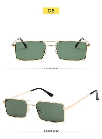 Óculos de Sol Quadrados Pequenos Vintage – Metal, Unissexo, Dupla Ponte