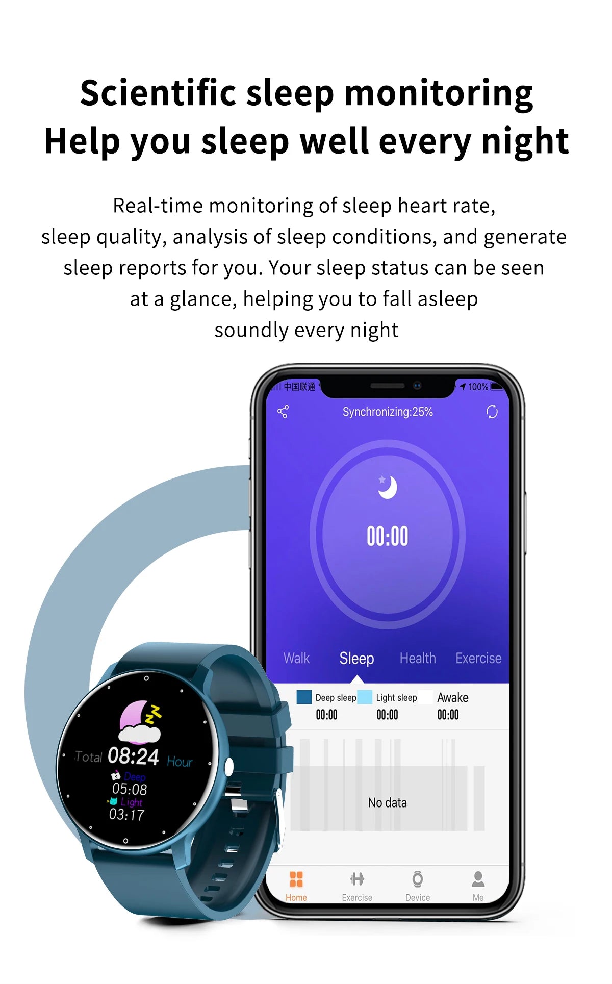 Smartwatch LIGE – Fitness, Freq. Cardíaca, À Prova de Água, Android e iOS