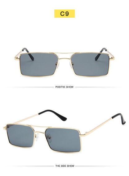 Óculos de Sol Quadrados Pequenos Vintage – Metal, Unissexo, Dupla Ponte