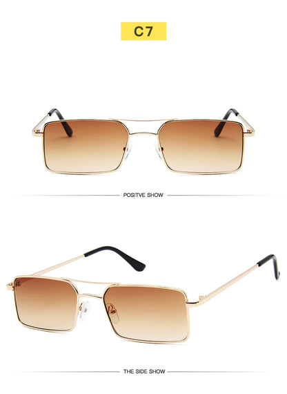Óculos de Sol Quadrados Pequenos Vintage – Metal, Unissexo, Dupla Ponte