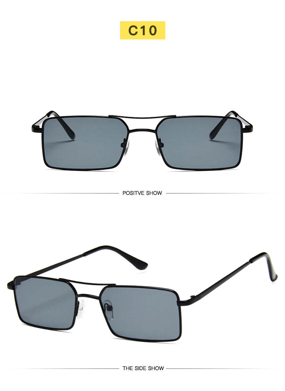 Óculos de Sol Quadrados Pequenos Vintage – Metal, Unissexo, Dupla Ponte