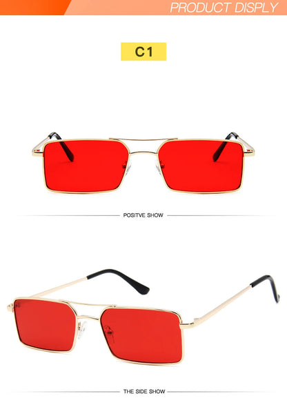 Óculos de Sol Quadrados Pequenos Vintage – Metal, Unissexo, Dupla Ponte