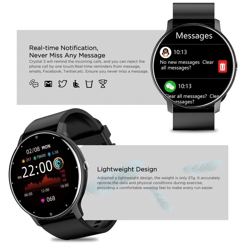 Smartwatch LIGE – Fitness, Freq. Cardíaca, À Prova de Água, Android e iOS