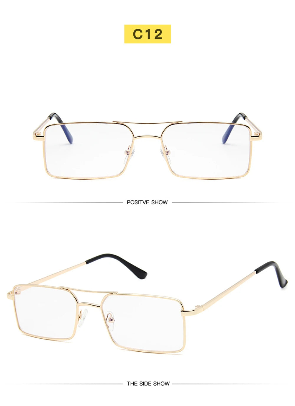 Óculos de Sol Quadrados Pequenos Vintage – Metal, Unissexo, Dupla Ponte