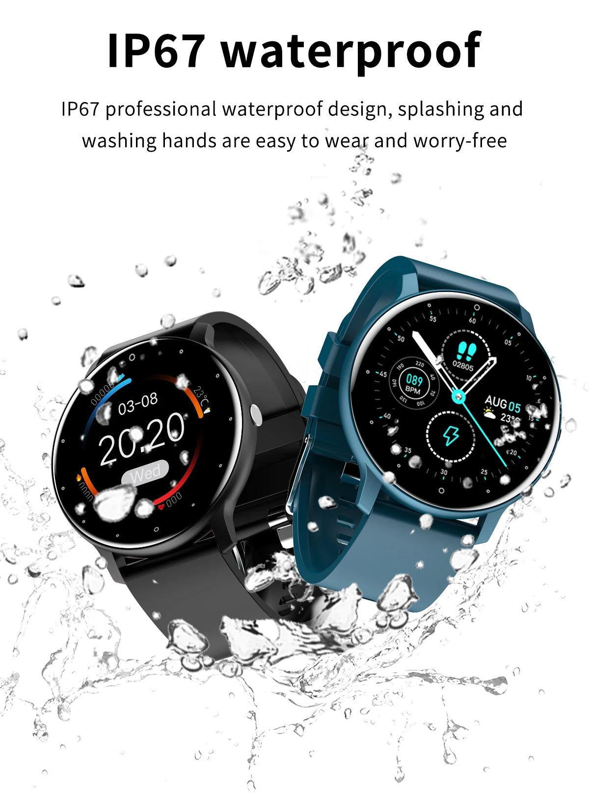 Smartwatch LIGE – Fitness, Freq. Cardíaca, À Prova de Água, Android e iOS