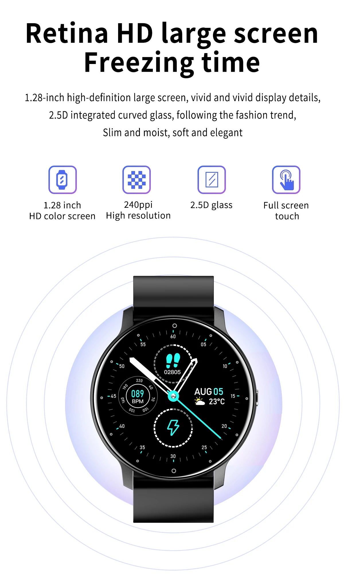Smartwatch LIGE – Fitness, Freq. Cardíaca, À Prova de Água, Android e iOS
