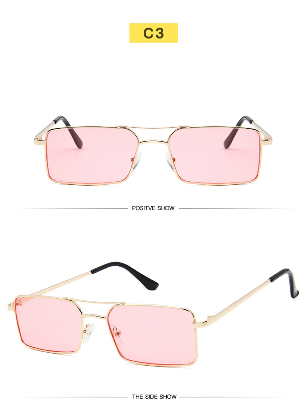 Óculos de Sol Quadrados Pequenos Vintage – Metal, Unissexo, Dupla Ponte