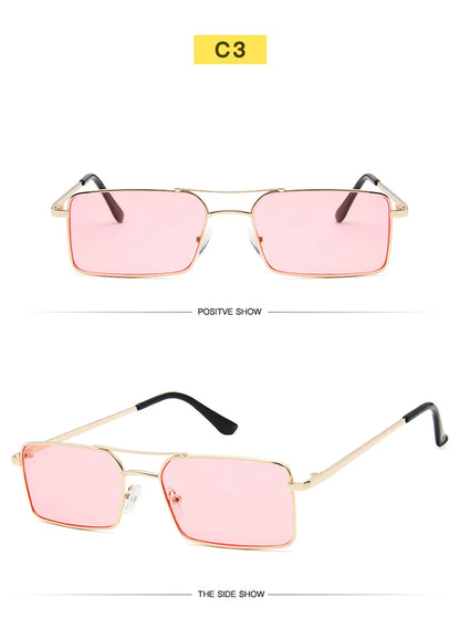 Óculos de Sol Quadrados Pequenos Vintage – Metal, Unissexo, Dupla Ponte
