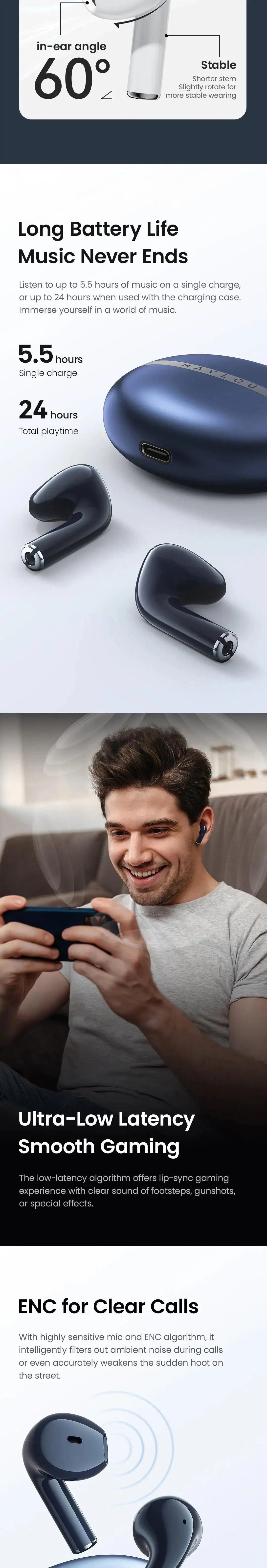 Auriculares HAYLOU X1 Gaming Sem Fios – Bluetooth 5.3, IPX4, Bateria Longa Duração