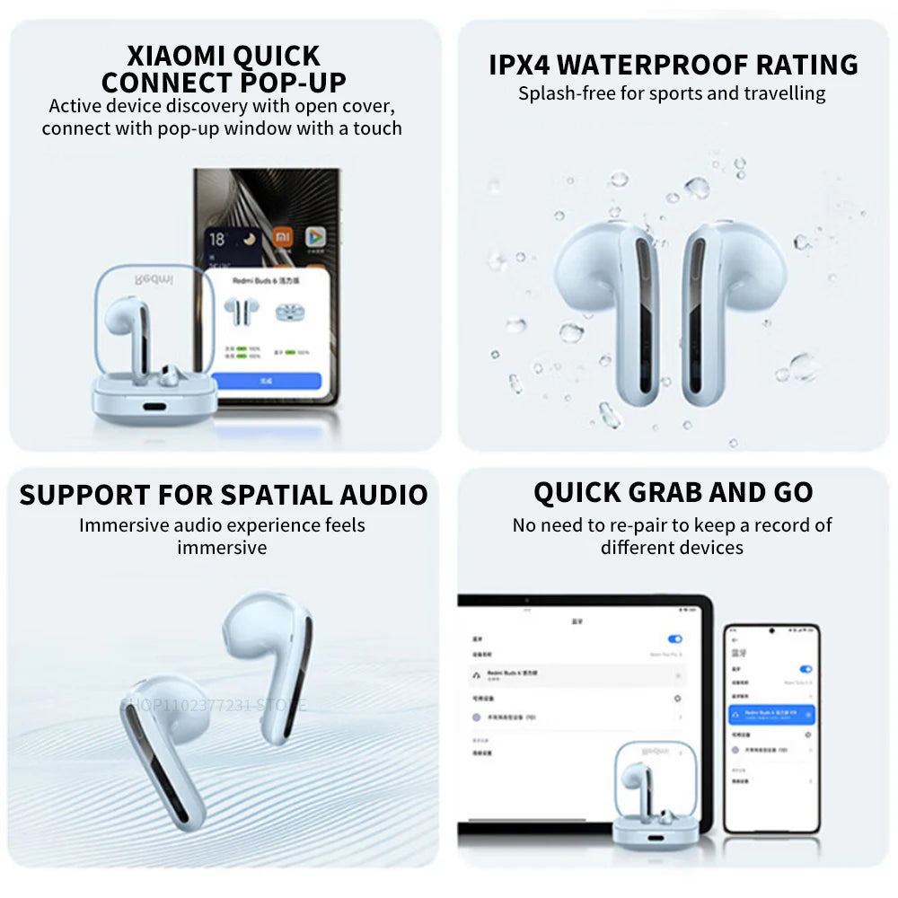 Auriculares Xiaomi Redmi Buds 6 Vitality Edition – BT 5.4, 30h, 5 Modos de Som