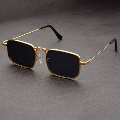 Óculos de Sol Retangulares Vintage em Metal – Unissexo, Luxo, Condução
