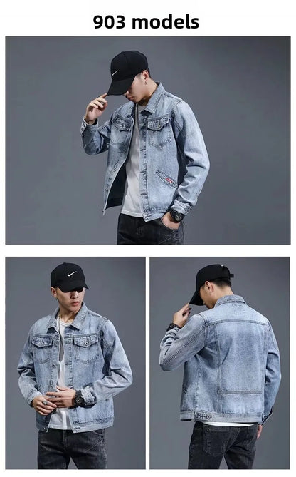 New Men's Short Denim Jacket Casual Style Ripped Jeans Cotton Material Spring Autumn Wear Resistant And Comfortable Fit