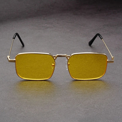 Óculos de Sol Retangulares Vintage em Metal – Unissexo, Luxo, Condução