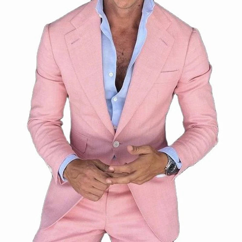 Blazer Pants Set Pink Men's Suits for Wedding 2025 Groom Tuxedo Slim Fit Best Man Formal Party Male Suit 2 Piece Costume Homme