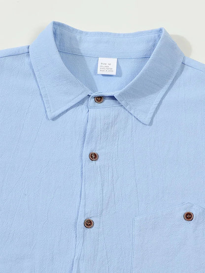 Men's Linen Blend Short Sleeve Button Down Shirt Casual Beach Tops with Chest Pocket Breathable Lightweight Summer Shirts forMen