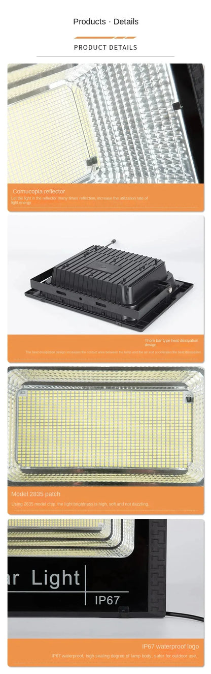 Holofote Solar 30W com Controlo Remoto – IP67, 1000mAh, Ajustável, Exterior