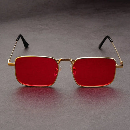 Óculos de Sol Retangulares Vintage em Metal – Unissexo, Luxo, Condução