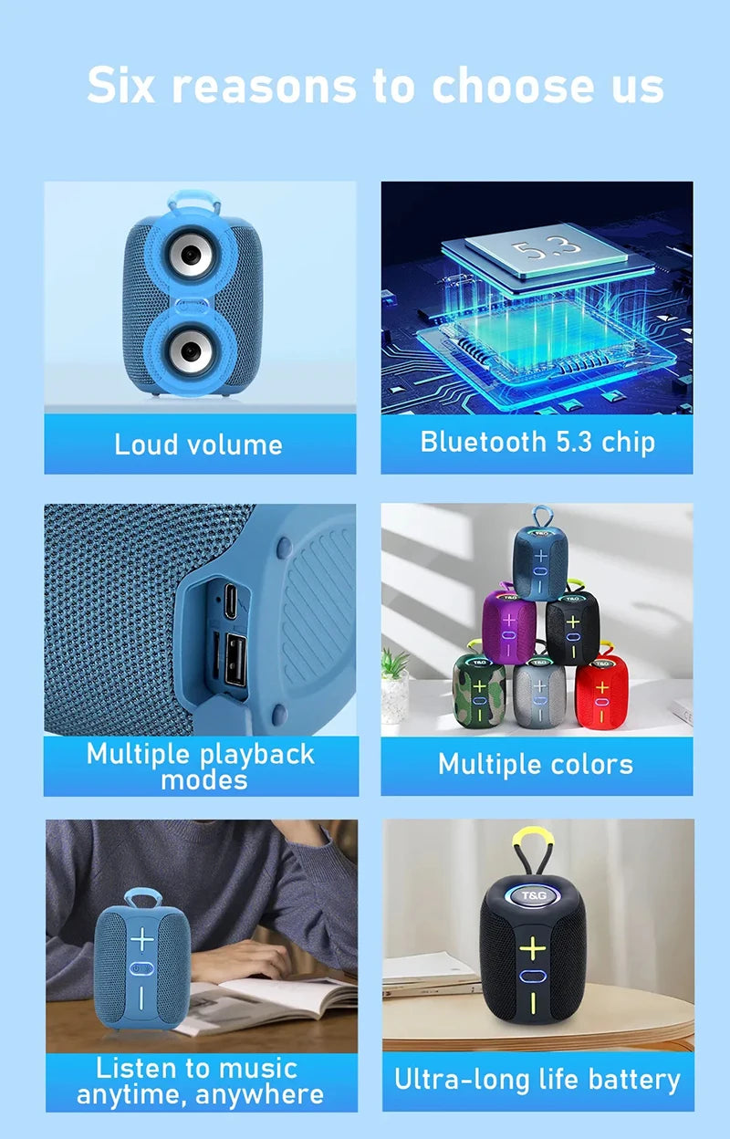 Coluna Bluetooth Portátil T&G TG658 – 8W | BT 5.3 | FM | TF Card