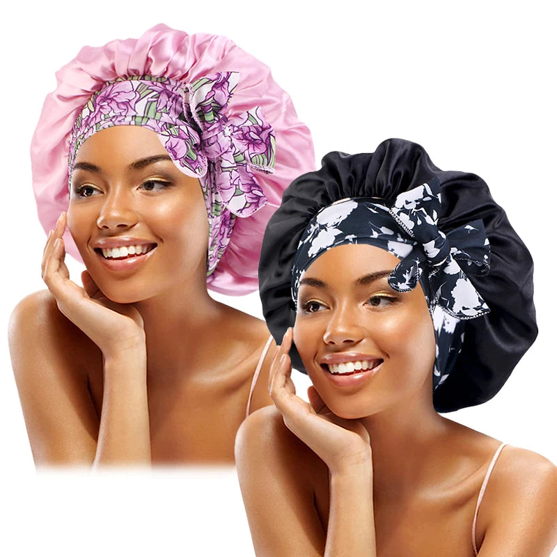 Boné com Laço de Renda Boné de Cabelo Elástico para Dormir Touca de Noite Toucas de Chuveiro e Banho para Mulheres