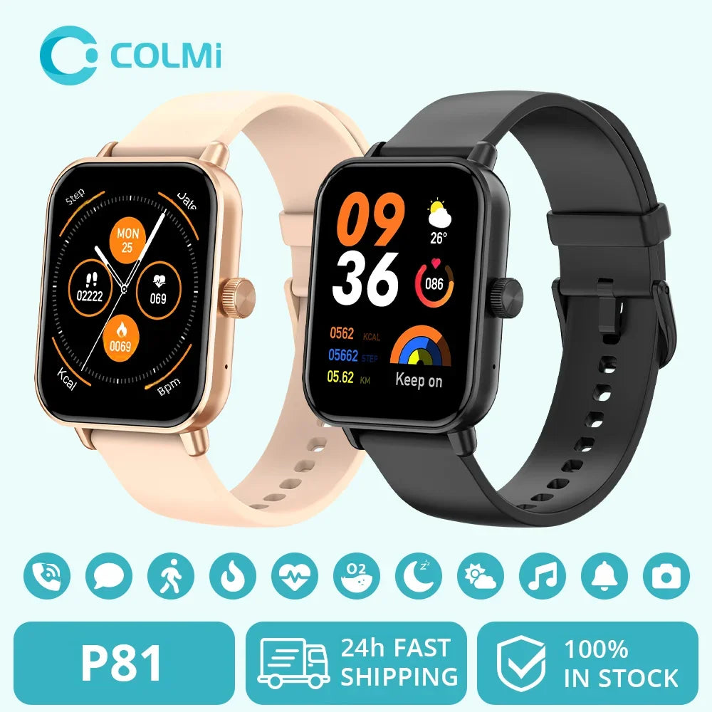 Smartwatch COLMI P81 – Chamadas, Ecrã 1.9", 100+ Desportos, Saúde 24h
