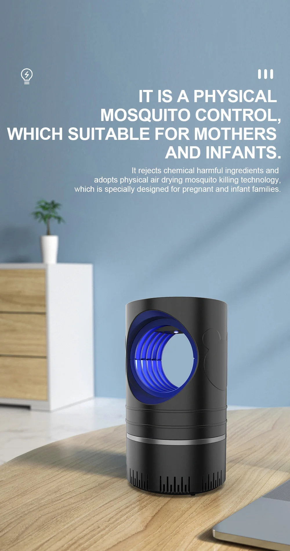 Armadilha Elétrica para Mosquitos e Insetos com Luz LED – USB