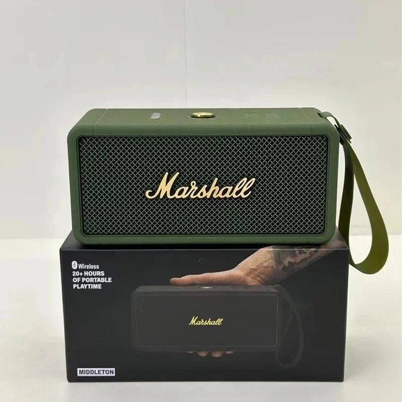 Coluna Bluetooth Portátil Marshall – BT 5.0, IPX4, Graves Profundos, Exterior