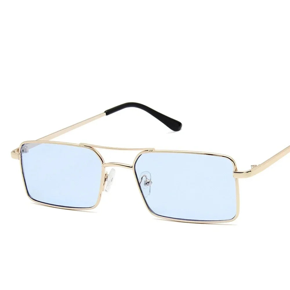 Óculos de Sol Quadrados Pequenos Vintage – Metal, Unissexo, Dupla Ponte