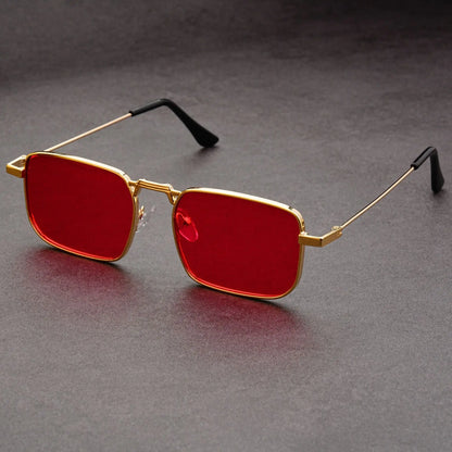 Óculos de Sol Retangulares Vintage em Metal – Unissexo, Luxo, Condução