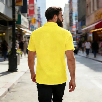 Men's Linen Blend Short Sleeve Button Down Shirt Casual Beach Tops with Chest Pocket Breathable Lightweight Summer Shirts forMen