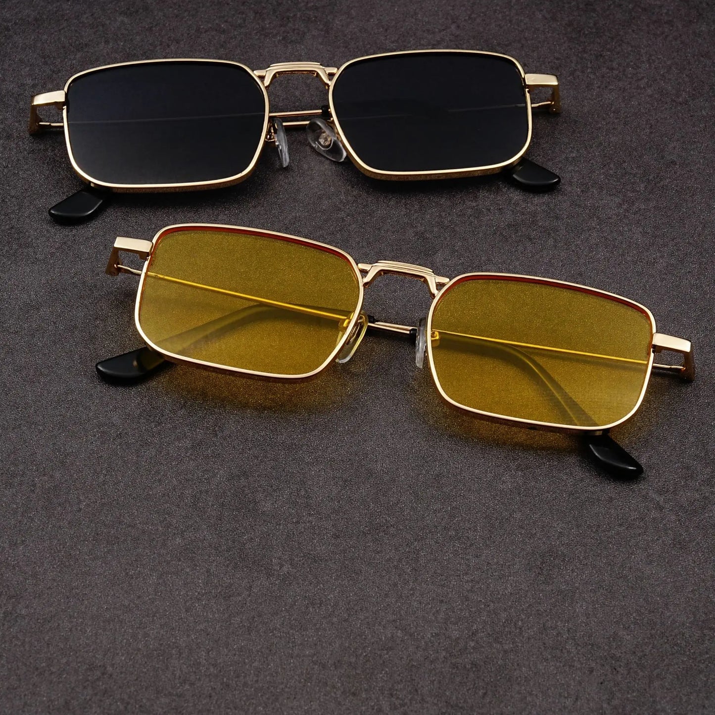 Óculos de Sol Retangulares Vintage em Metal – Unissexo, Luxo, Condução