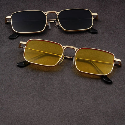 Óculos de Sol Retangulares Vintage em Metal – Unissexo, Luxo, Condução
