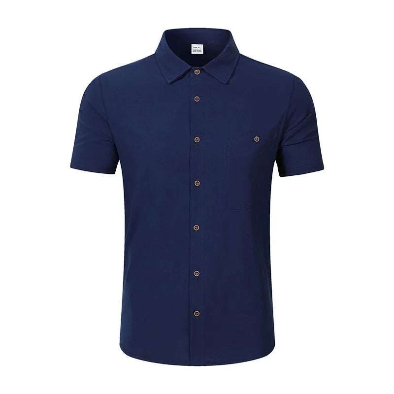 Men's Linen Blend Short Sleeve Button Down Shirt Casual Beach Tops with Chest Pocket Breathable Lightweight Summer Shirts forMen