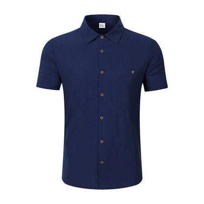 Men's Linen Blend Short Sleeve Button Down Shirt Casual Beach Tops with Chest Pocket Breathable Lightweight Summer Shirts forMen
