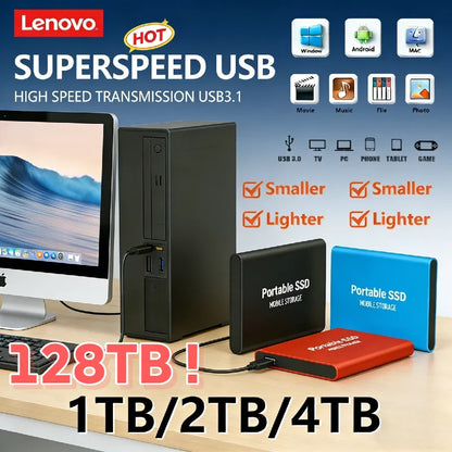 SSD Externo Portátil Lenovo – 2TB a 8TB, USB 3.1, 560MB/s, PC, PS5, Xbox