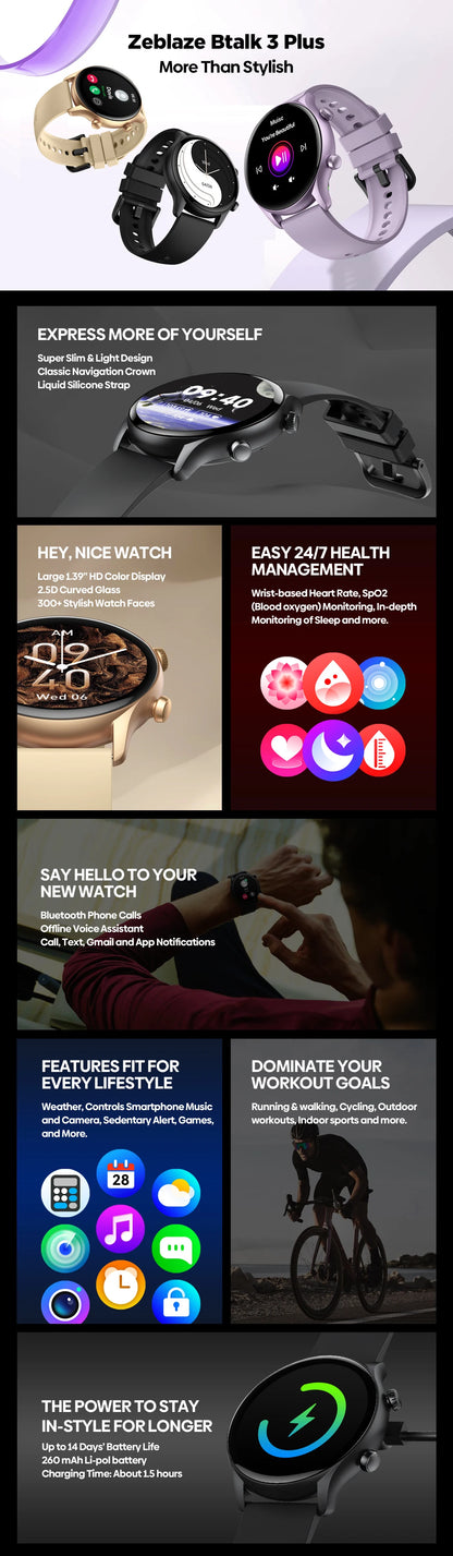 Smartwatch Zeblaze Btalk 3 Plus – Chamadas, Ecrã 1.39" HD, Fitness, Unissexo