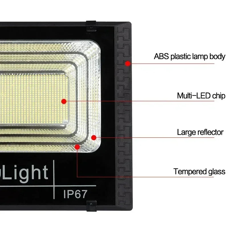 Holofote Solar 30W com Controlo Remoto – IP67, 1000mAh, Ajustável, Exterior