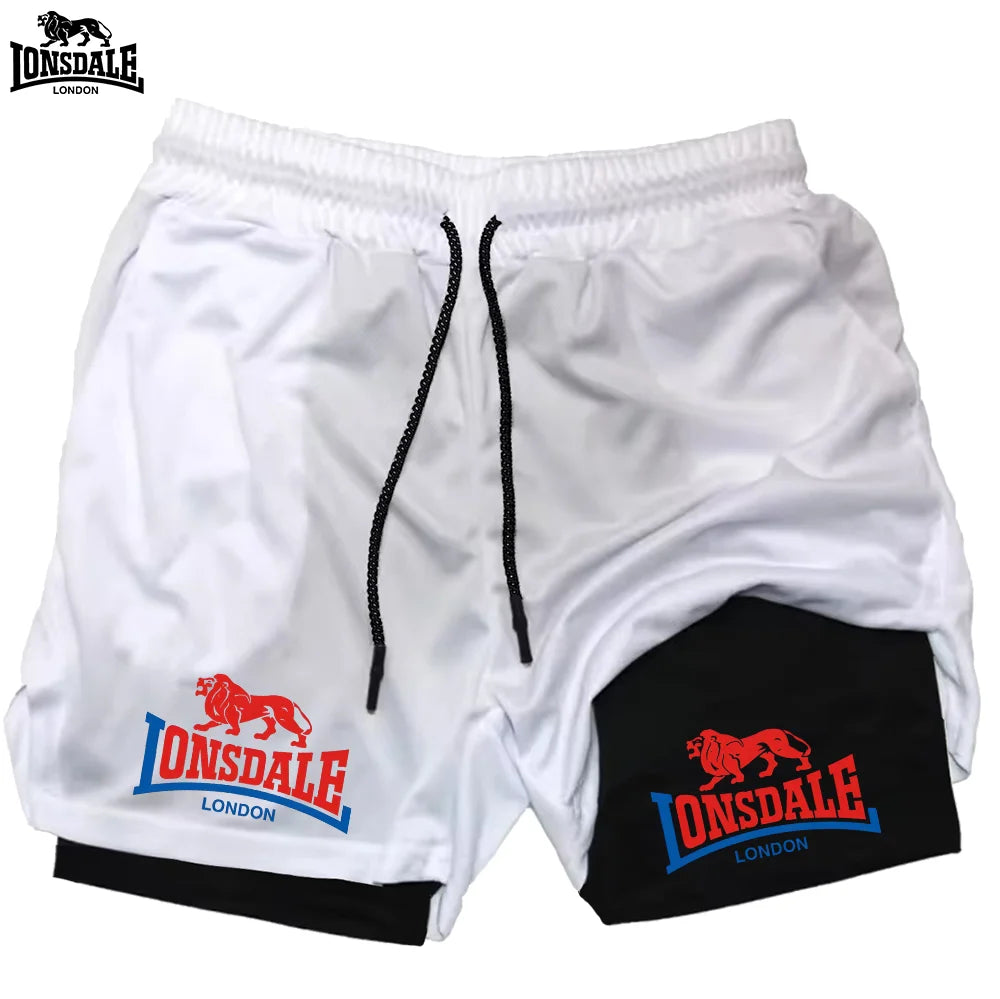 LONSDALE Men's Pattern Printed Fitness Shorts Double Layer 2-in-1 Fast Drying Fitness Outdoor Leisure Training Sports Shorts