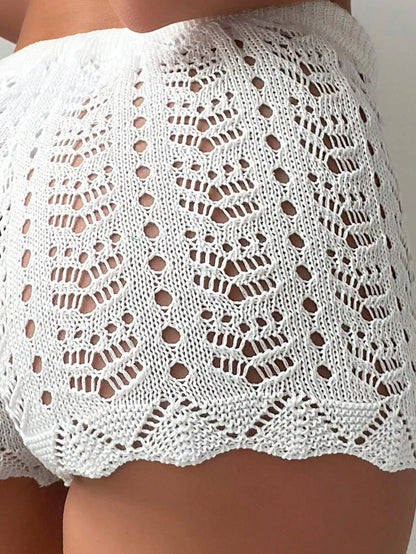 Calções de Biquini em Tricô Femininos – Cintura Aberta, Cordel, Praia