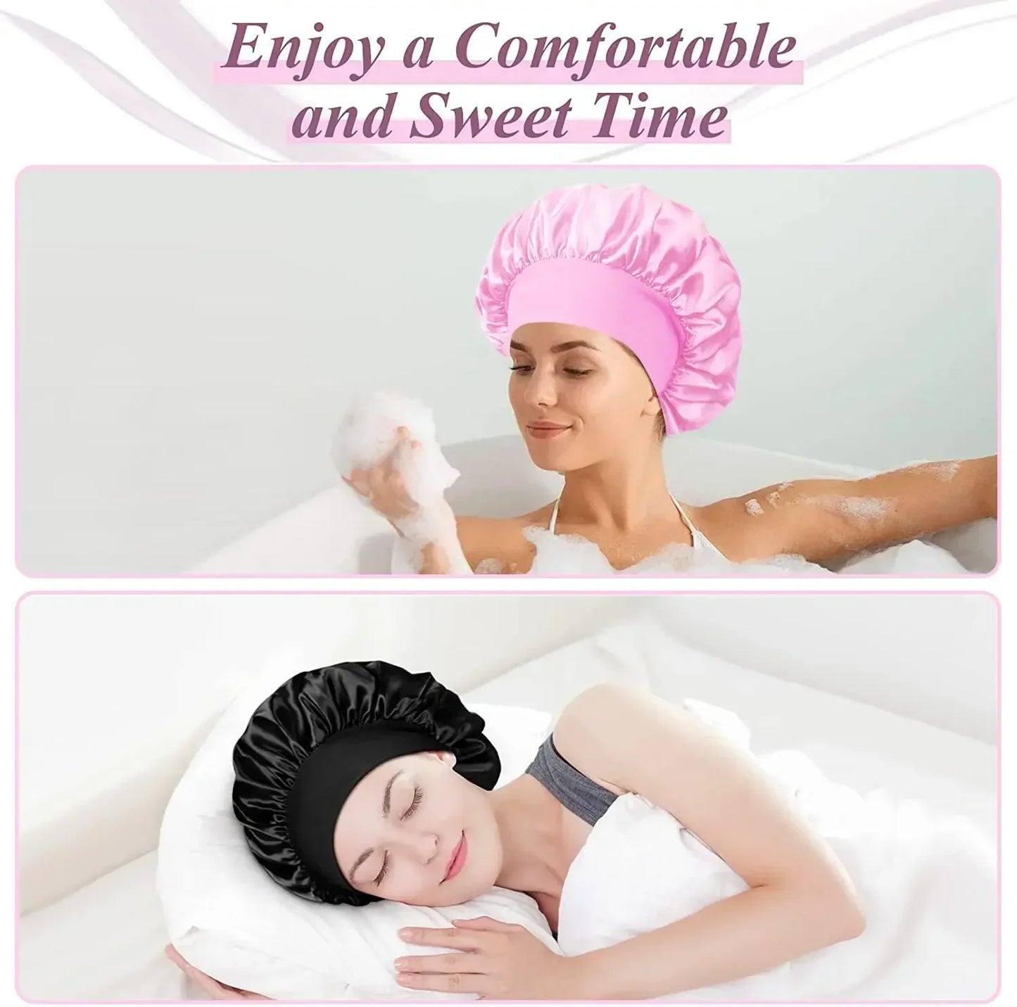 Touca de Cetim Grande para Cabelo Longo – Proteção Noturna