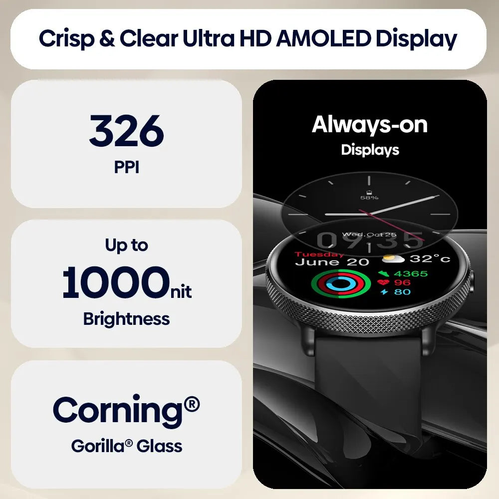 Smartwatch Zeblaze GTR 3 Pro – Chamadas, AMOLED 1.43", Aço 316L, Fitness